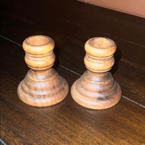 Brown Wood Candle Stick Holders